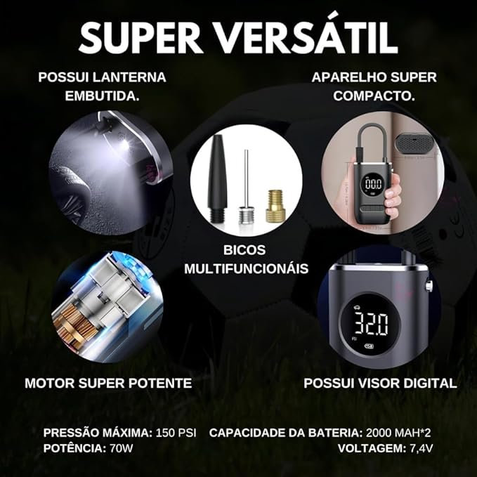 Mini Compressor de Ar Portátil Digital