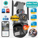 Kit Câmera de Segurança WiFi ICSEE Externa Lente Dupla com Sirene Full HD, WiFi, Visão Noturna