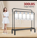 Cabideiro de Chão Duplo 2 Níveis – Preto Fosco | Arara de Roupas com Dupla Capacidade e Ganchos Laterais