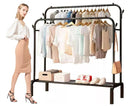 Cabideiro de Chão Duplo 2 Níveis – Preto Fosco | Arara de Roupas com Dupla Capacidade e Ganchos Laterais